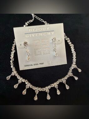 Vintage Givenchy Bijoux Rhinestone Necklace + Earrings Set (Y2K)